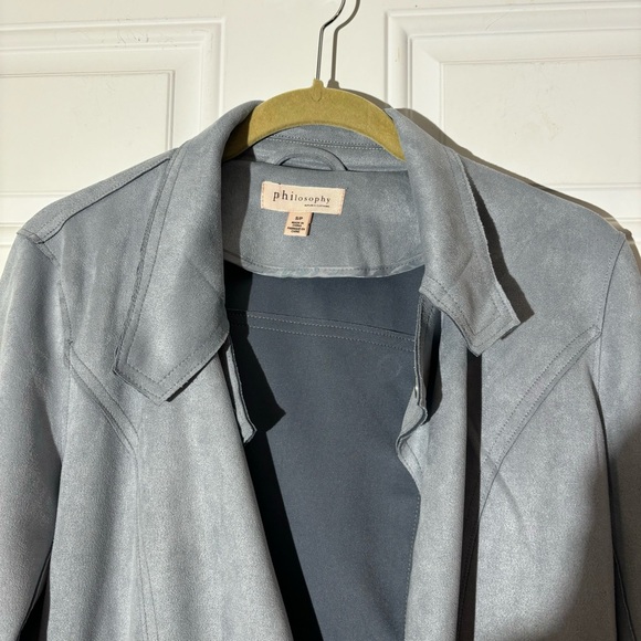 Philosophy Faux Suede Dusty Blue Open Jacket, Size Small - Picture 6 of 14